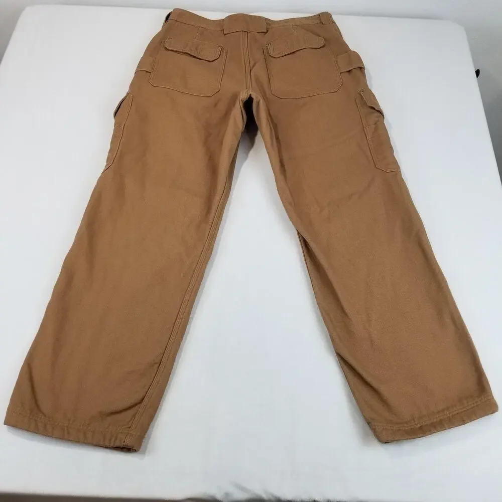 Duluth Fire Hose Pants Mens 38x32 Brown Fleece Lined Relaxed Cargo Work 34513